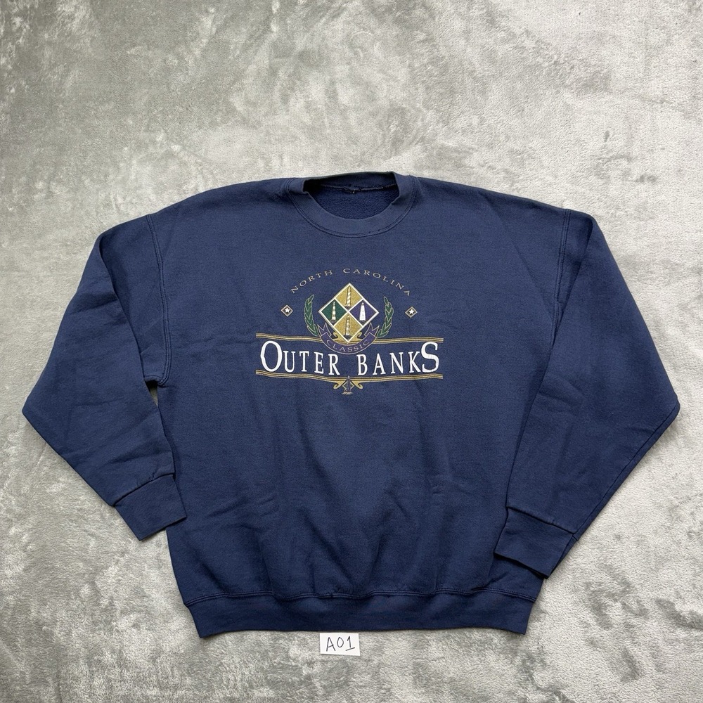 vintage North Carolina Outer Banks Faded Crewneck Blue Size Tag Cut ( XL )